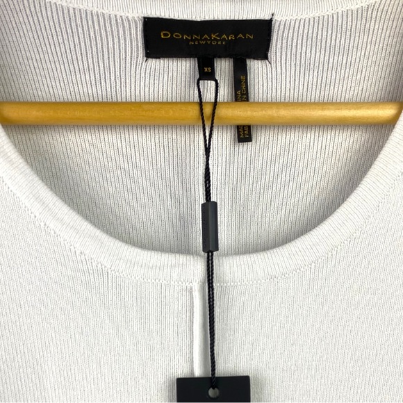 HP💎 NWT Donna Karan New York Twist 3/4 Sleeve Scoop Neck Knit Blouse White XS - Picture 6 of 16